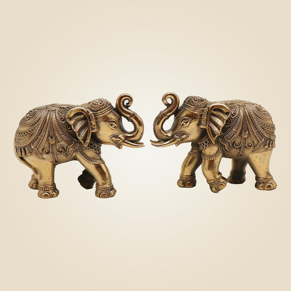 Pair of 4" Brass Elephants – Lucky Trunk-Up Figurines for Home Décor