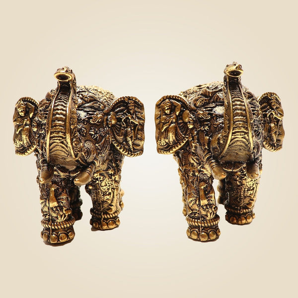 Brass Elephant Pair 3"• Handcrafted Vastu Decor – Small Size Statues