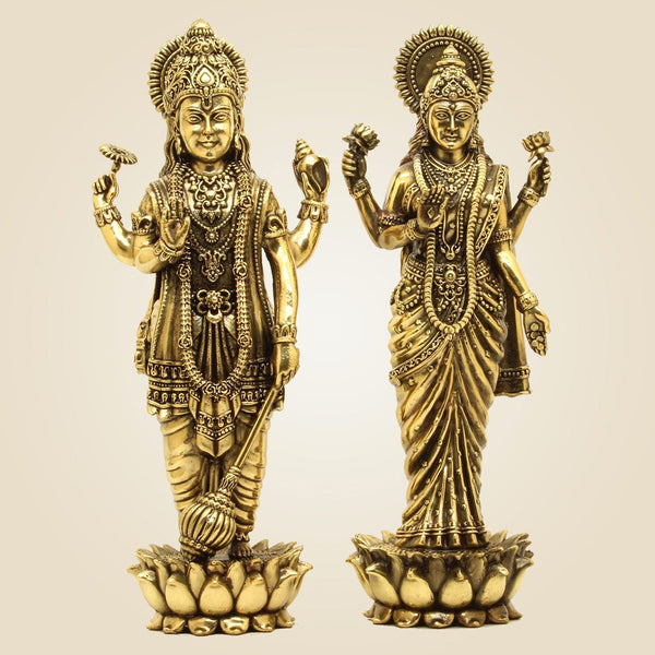 Brass Lakshmi Narayan Idol 10.5″ – Superfine Standing Vishnu Lakshmi Statue