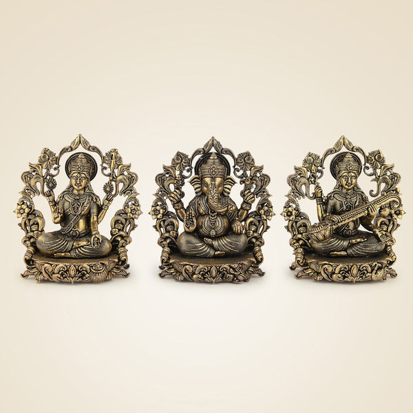 Laxmi Ganesh Saraswati Brass Idol – 3.75" Handcrafted Murti
