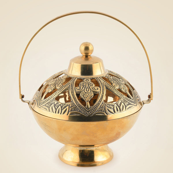 5" Brass Dhoop Dani – Handcrafted Pooja Incense Dhooni Diya for Home & Temple