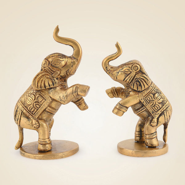 Jumping Elephant Pair 4" Pure Brass Handcrafted Showpieces (Set of 2)
