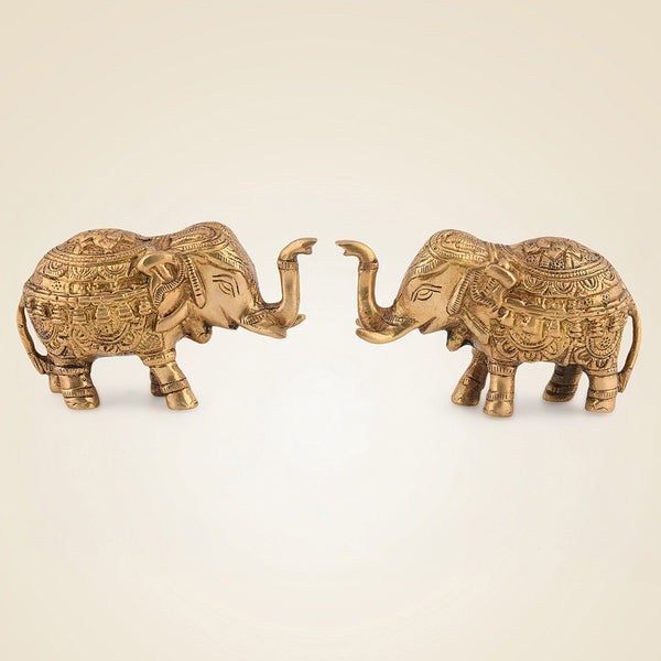 Brass Elephant Pair 3 Inch Handcrafted Vastu Decor Showpiece for Home & Office