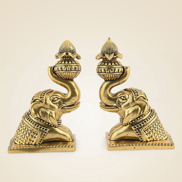 Brass Elephant Pair 4"- Handcrafted Pure Brass Decor Figurines (Set of 2)