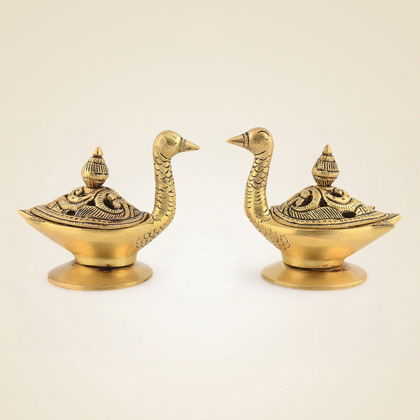 Brass Swan Dhoop Dani Stand Set of 2 – Gugal Burner for Pooja & Mandir Use