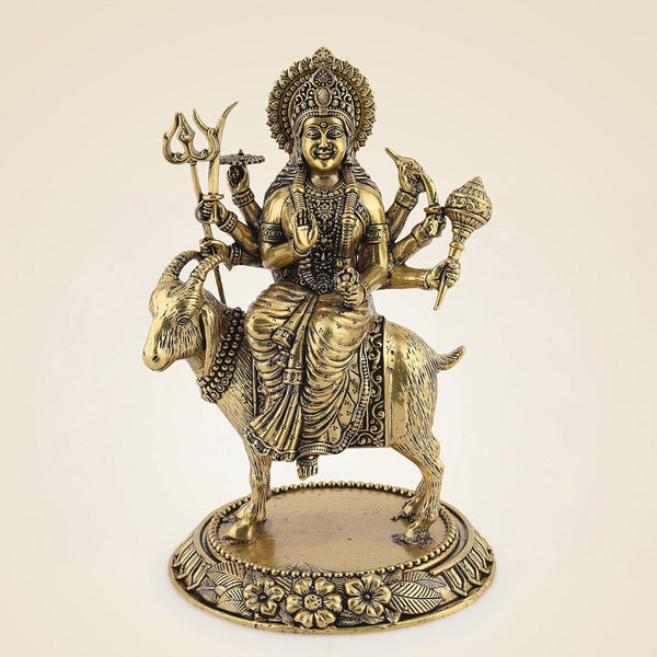 Durga Maa with Goat Idol 6.5" – Pure Brass Handcrafted Lightweight Statue