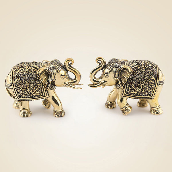 Handcrafted Brass Elephant Pair – 3" Superfine Lightweight Decorative Idol