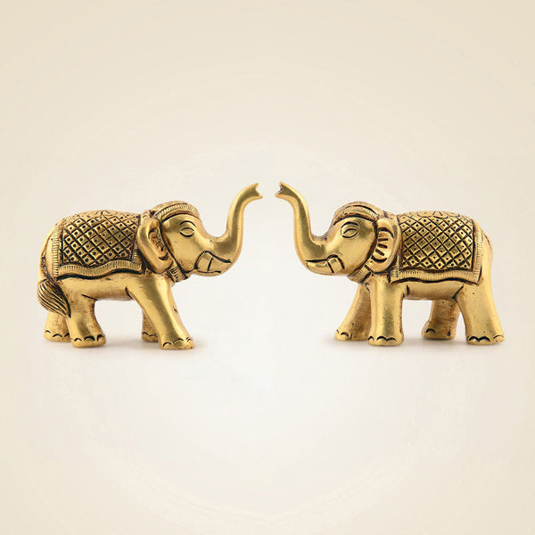 Set of 2 Brass Elephant Showpiece – 2.25″ Handcrafted Perfect Decorative Animal Figurines