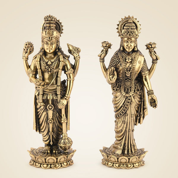 Laxmi Ji & Vishnu Ji Idol in Pure Brass Handcrafted Decor – 6.75" Artisan